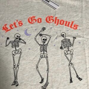 PINK Victoria's Secret Light Gray Pajama Top with Skeleton and shorts